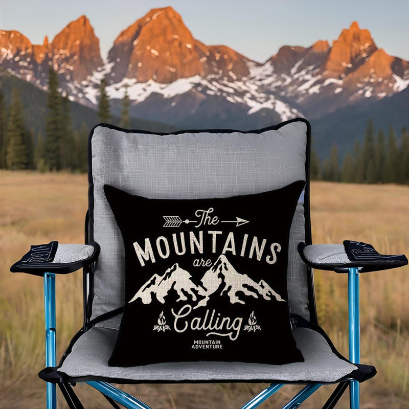 FELENIW The Mountains are Calling Adventure Arrow Campfire Outdoor Adventure Mountain Forest Trees Throw Pillow Cover Cushion Case Cotton Linen Material Decorative 18X18 inches - Image 2